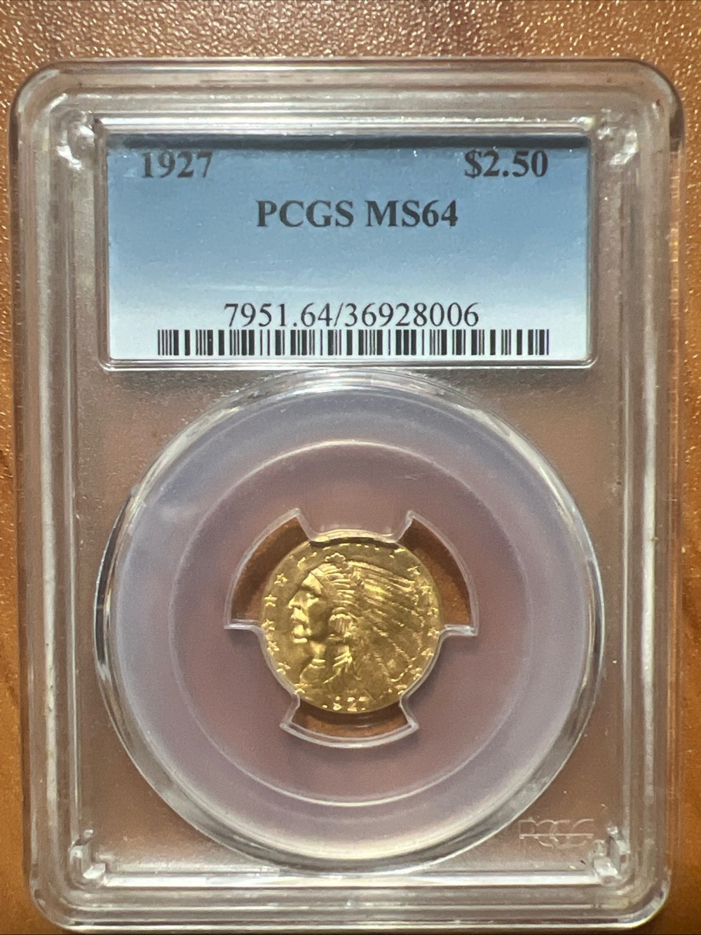 1927 GOLD Indian Head $2.50 Quarter Eagle Coin CERTIFIED PCGS MS64